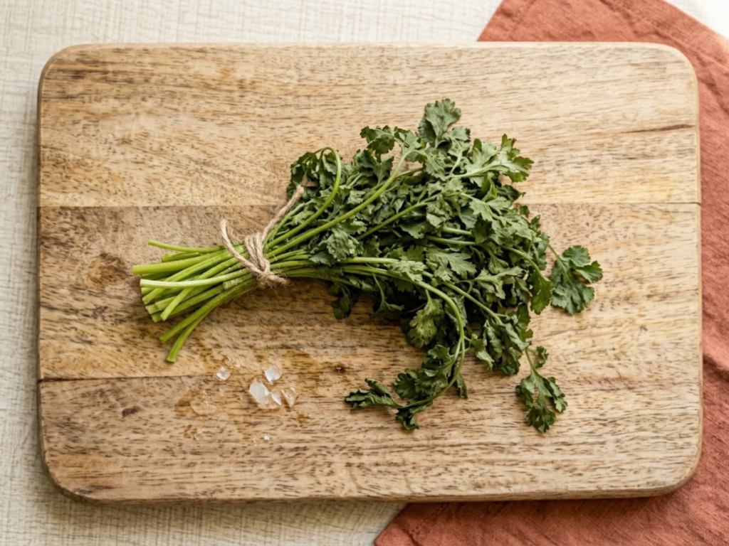 Slightly wilted but still green cilantro, limp cilantro is usually dehydrated, not spoiled